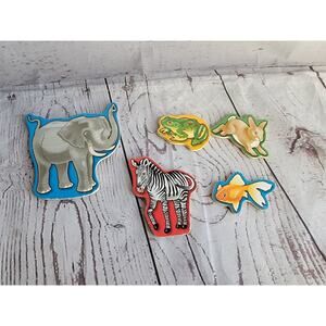 5 Melissa & Doug Wooden Magnetic Animals Replacements Elephant Bunny Frog Fish